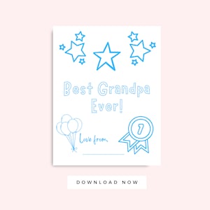 Best Grandpa Ever Coloring Page, Grandparent&#39;s Day Gift from Kids, Instant Download Blue Grandfather Birthday Card, Preschool Coloring Sheet