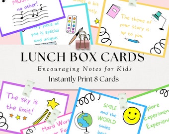 Lunch Box Notes for Kids, Printable Encouraging Cards, School Themed Cards for Kids, Back to School Notes, 8 3.5 x 2.5 inch Instant Download
