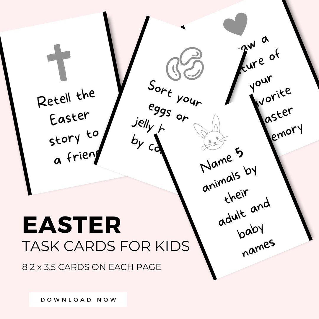 Easter Task Cards for Kids Black and White, Spring Activities for