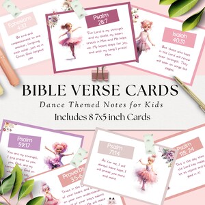 Printable Bible Verse Cards for Girls Ballet Dance Theme, Scripture Verse Cards for Kids, Christian Kid Cards, 8 7x 5&quot; Christian Notes