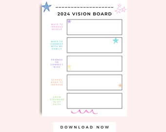 Vision Board Printable for Kids, Home Learning Activity, Kids Printable Vision Board, Kids Planner Page, Kids Goal Board, Multicolor