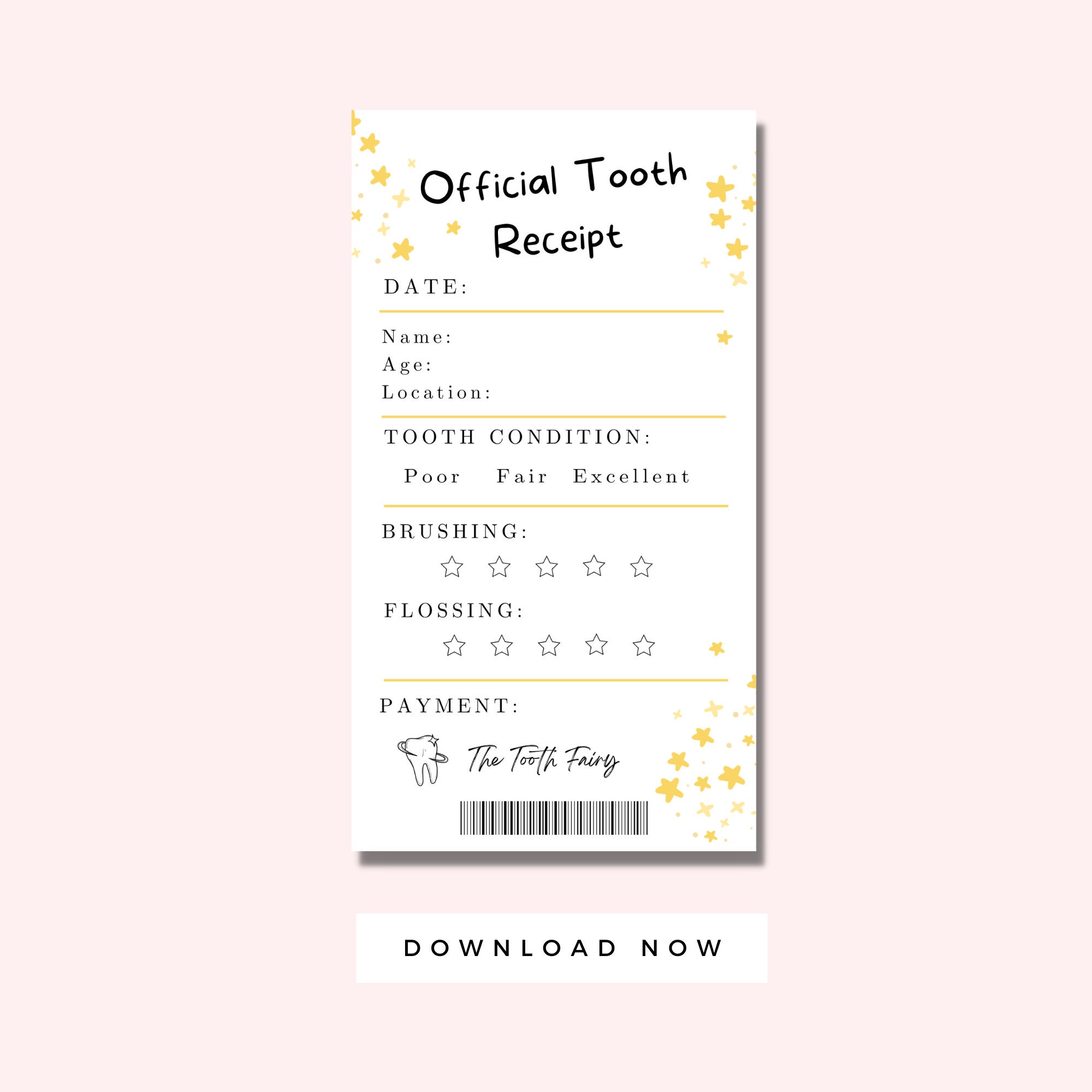 Tooth Fairy Letter and Lost Tooth Receipt for Kids Printable, Tooth Fairy Note, Lost Tooth ...