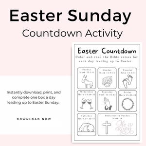 Easter countdown printable for kids black and white, Good Friday, Palm Sunday craft, religious preschool activity, Christian Easter coloring