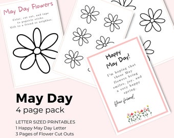 May Day Card for Kids Printable Letter Size with flower cutouts, May Day Note, Spring Preschool Activity Printable, Instant download Card