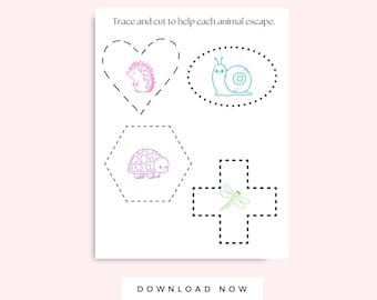 Cutting Activities for Preschool Printable, PreK Shapes Worksheet, Scissor Skills and Tracing Practice Page for Kids, Fine Motor Skills