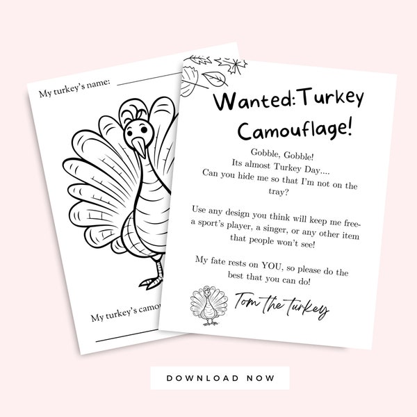 Turkey Disguise Camouflage Activity for Kids, Kindergarten Thanksgiving Worksheet, Printable Family Thanksgiving Activity, Cute Turkey Craft