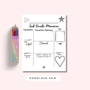 2nd Grade Memories Coloring Page, Second Grade Milestone Board, Last Day of 2nd Grade Activity, End of School Year Instant Printable