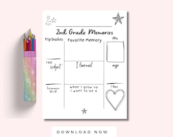 2nd Grade Memories Coloring Page, Second Grade Milestone Board, Last Day of 2nd Grade Activity, End of School Year Instant Printable
