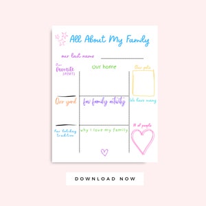 All About My Family Activity Page for Preschoolers or Kids Multicolor Printable, Family Coloring Page, PreK Homeschool Family Worksheet