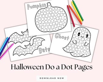 Halloween Dot Marker Activity, Pumpkin Do a Dot Printable for Kids, Preschool Fall Activity, Toddler Printable Activity, Bat, Ghost Do a Dot