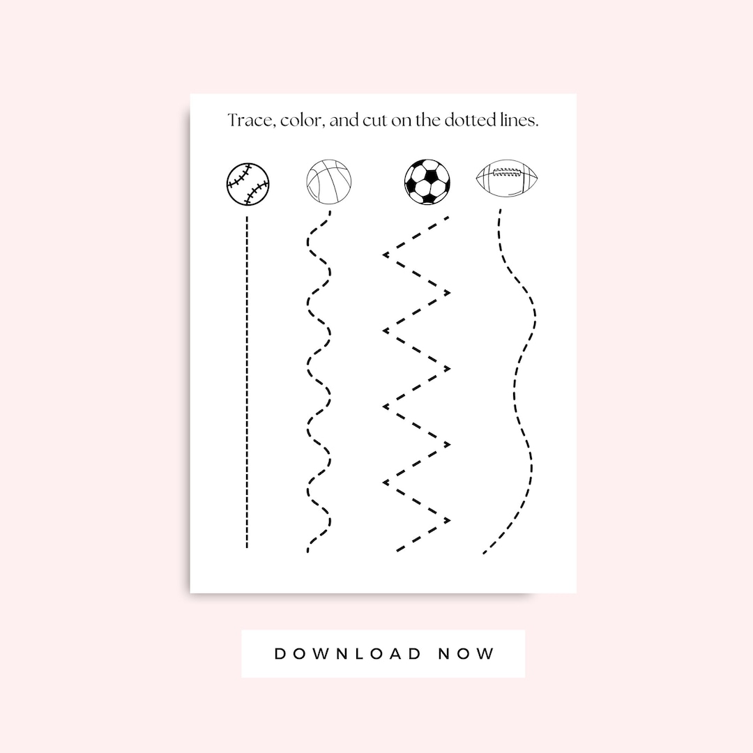 Preschool Scissor Skills Printable Worksheet Black and White Sports