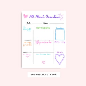 Alles über Oma Board Farbe, Großeltern Tageskarte, Muttertag Oma Geschenk, Oma Geburtstagskarte von Enkelkindern, Printable Letter