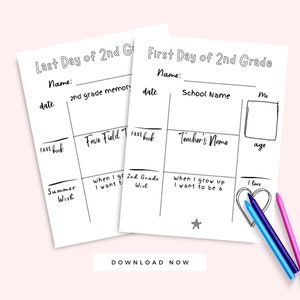 First Day of 2nd Grade, Last Day of 2nd Grade Activity Sheets Printable, 2nd Grade Worksheets, Back to School Second Grade, Homeschool