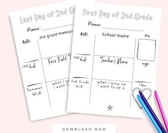First Day of 2nd Grade, Last Day of 2nd Grade Activity Sheets Printable, 2nd Grade Worksheets, Back to School Second Grade, Homeschool