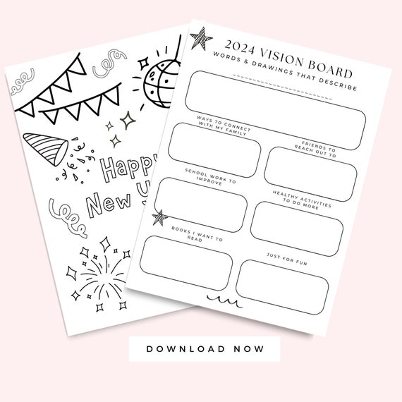 2024 VISION BOARD TEMPLATE FOR STUDENTS, PRINTABLE KIDS GOAL SETTING CHART