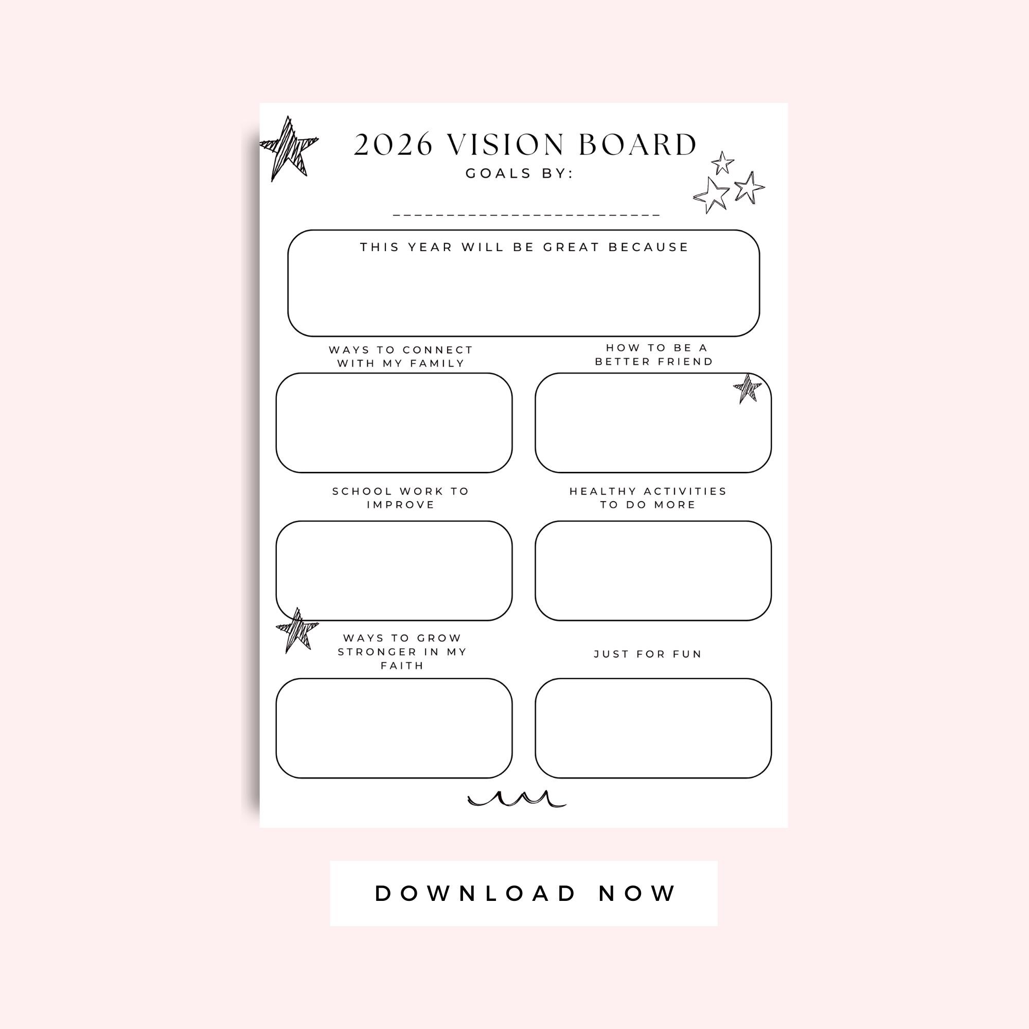 2026 Vision Board Printable for Kids, 2025 Reflection Worksheet for ...