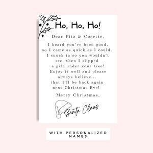 Carta de Papai Noel para crianças para impressão, cartão de Papai Noel para crianças no Natal, etiqueta de presente de Papai Noel de Natal, cartão de Papai Noel personalizado preto e branco