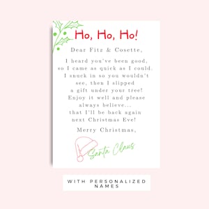 Carta de Papá Noel para niños imprimible, Tarjeta imprimible de Papá Noel para niños en Navidad, Etiqueta de regalo de Papá Noel de Navidad, Tarjeta de Papá Noel personalizada HO HO HO