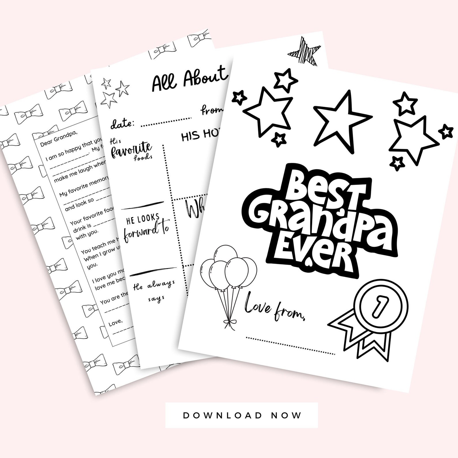 Father's Day Grandpa Coloring Pages, Grandparent's Day Gift From Kids