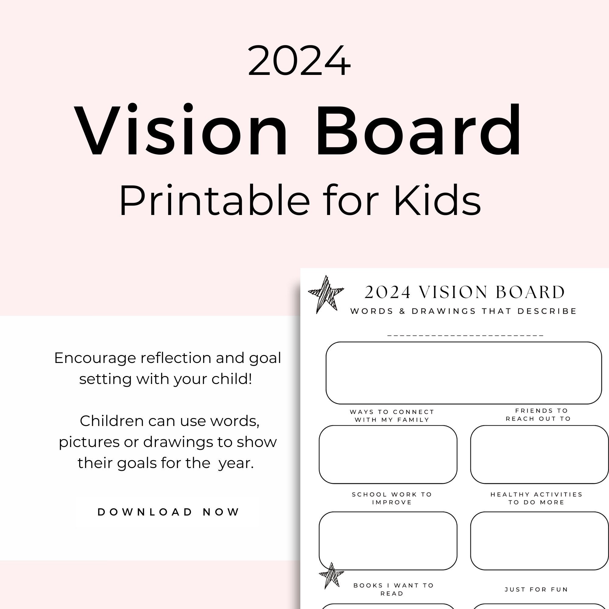Vision Board Printable for Kids, Home Learning Activity, Kids Printable Vision  Board, Kids Planner Page, Kids Goal Board, Black and White 2 