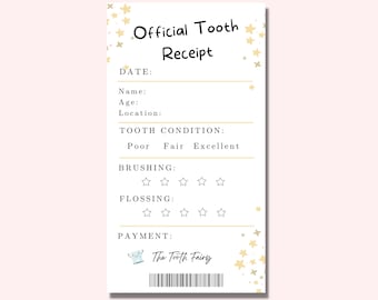 Tooth Fairy Receipt for Kids Printable, 3.5 x 6.5 inch Gold Tooth Fairy note, Lost Tooth Certificate for Boys and Girls, Lost Tooth Letter