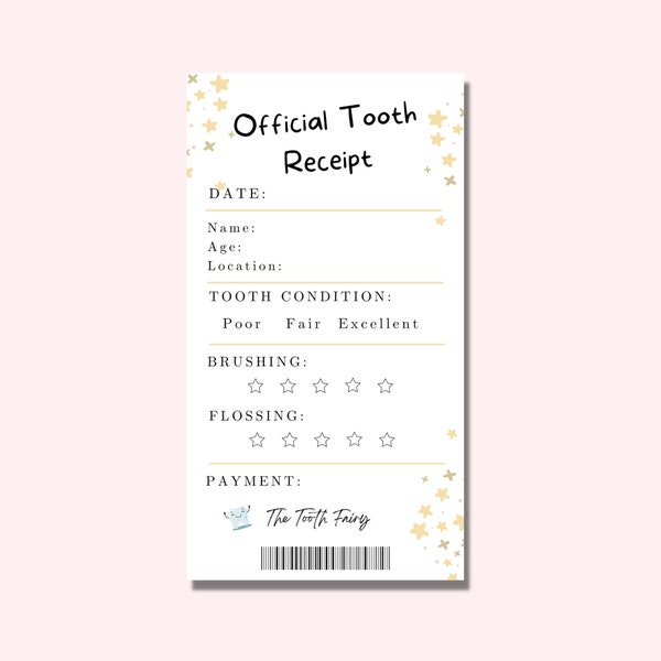 Tooth Fairy Receipt for Kids Printable, 3.5 x 6.5 inch Gold Tooth Fairy note, Lost Tooth Certificate for Boys and Girls, Lost Tooth Letter