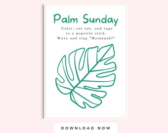 Palm Sunday Kid Activity, Printable Craft for Kids, Toddler and Preschool Easter, Coloring Page Instant Download, Palm leaves, Palm Branch