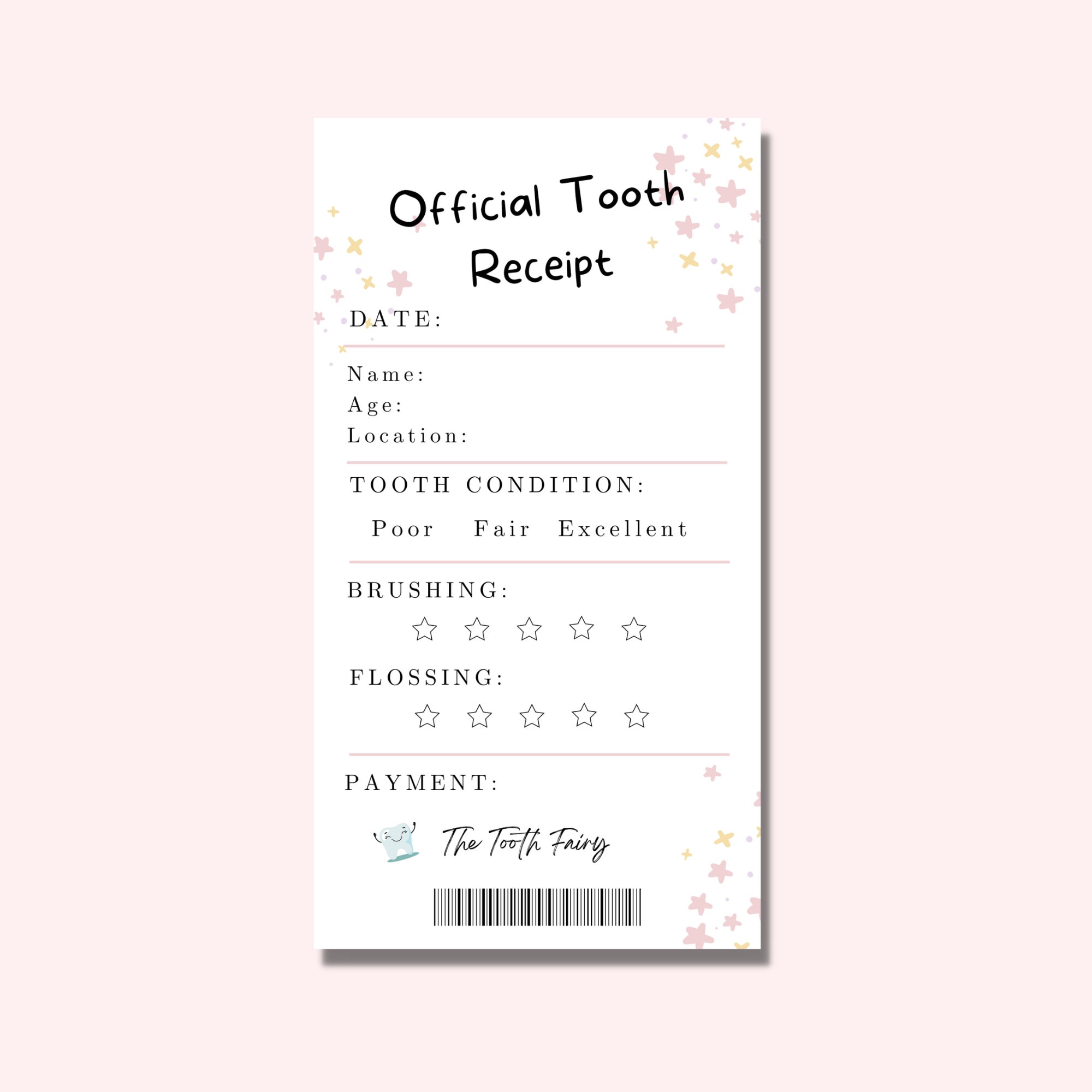 Tooth Fairy Receipt for Kids Printable, Tooth Fairy Note, Lost Tooth Certificate for Boys and ...