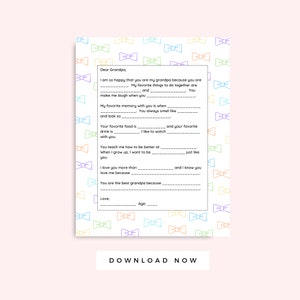 Colore della carta del nonno per la festa del papà, lettera di intervista al caro nonno, regalo per la festa dei nonni dei nipoti, biglietto di compleanno con download istantaneo