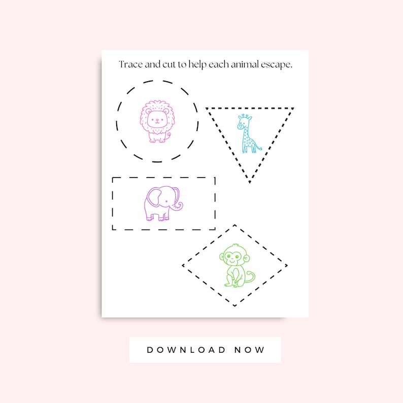 Cutting Activities for Preschool Printable, Jungle Animal Themed