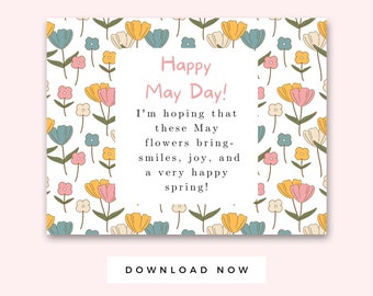 Happy May Day Printable Cards, May Day Notes, May Day Flower Gift Tag, Floral Gift Tag, Teacher May Day Card, Neighbor May Day Gift Tag