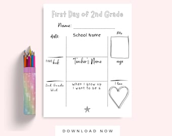 First Day of 2nd Grade Printable Activity and Coloring Page, Second Grade Worksheets, Back to School Instant Download, Homeschool