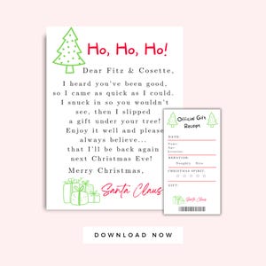 Carta de Papá Noel para niños y recibo de regalo de Papá Noel para imprimir, tarjeta imprimible de Papá Noel para niños en Navidad, etiquetas de regalo de Navidad, paquete de 2