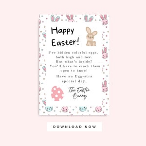 Lettera stampabile del coniglietto di Pasqua per bambini Rosa, Attività per bambini di Pasqua, Bambino piccolo, Scuola materna, Download istantaneo, Caccia alle uova di Pasqua, Biglietto di buona Pasqua