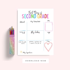 Back to School 2nd Grade Interview Printable, First Day of Second Grade School Activity, Classroom Activity, Multicolor Instant Download