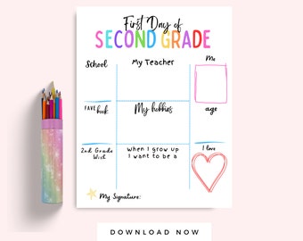 Back to School 2nd Grade Interview Printable, First Day of Second Grade School Activity, Classroom Activity, Multicolor Instant Download