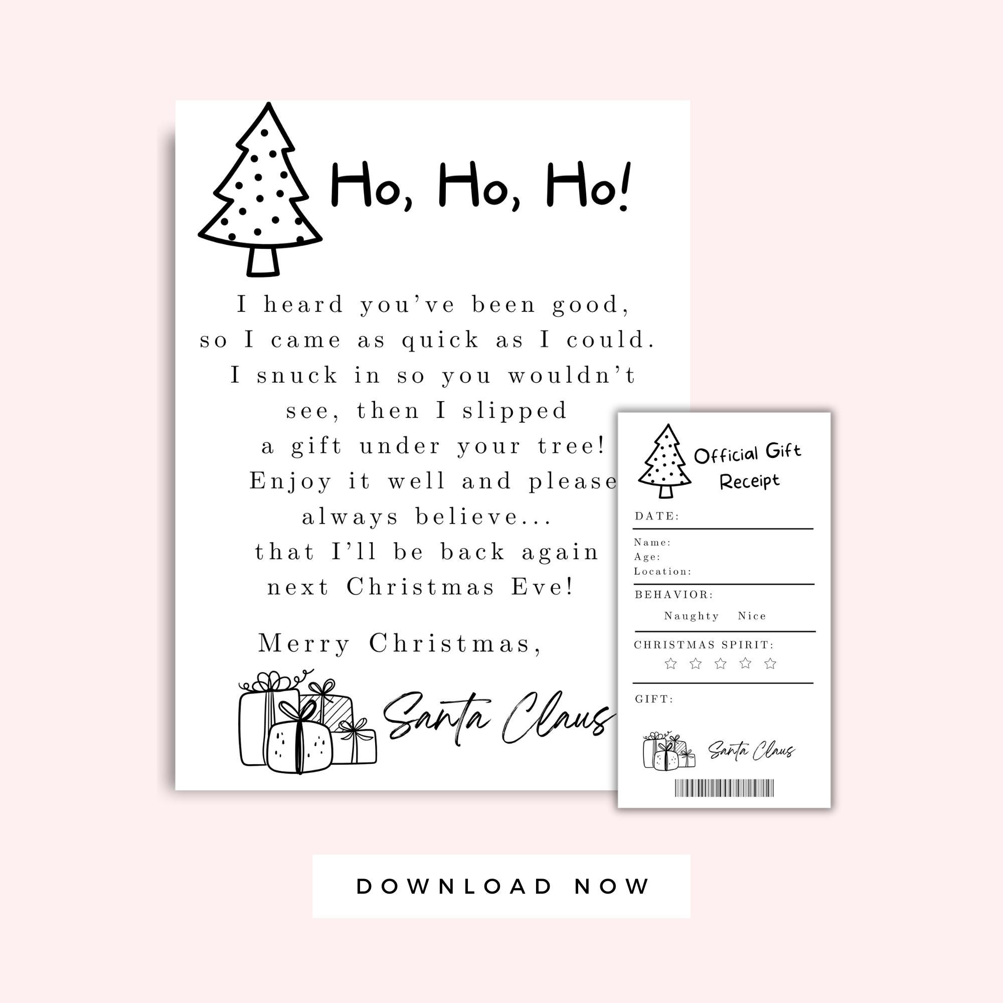 Santa Letter for Kids Printable, Santa Gift Receipt Printable Black and ...