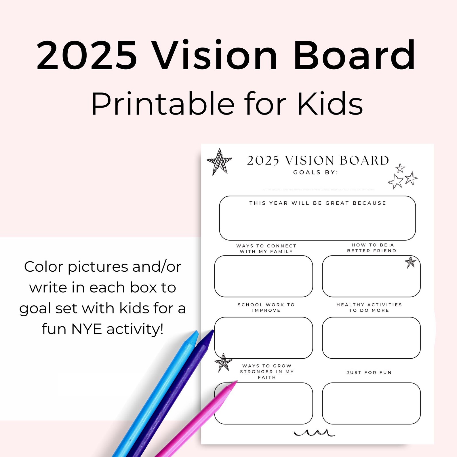 Vision Activity Outline 2025 Vision Board Printable for Kids, Home Learning Activity, Kids ...