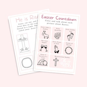 Holy Week Printable for kids 2 Pack color, Easter Countdown, Christian Easter Activity for Preschool and Toddlers, Good Friday, Palm Sunday