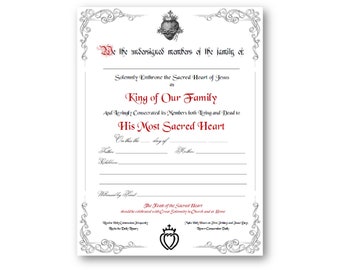 Enthronement to the Sacred Heart of Jesus Certificate