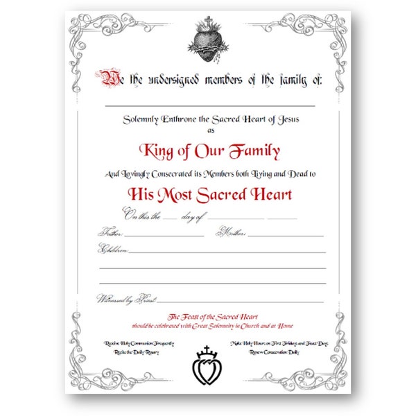 Enthronement to the Sacred Heart of Jesus Certificate