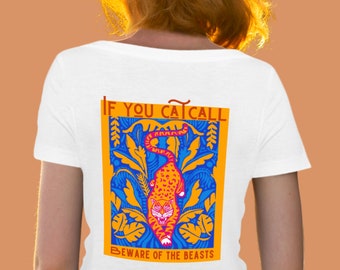 Shirt Feminismus 100% Biobaumwolle gegen Catcalling und Sexismus / If you catcall - beware of the beasts / Rückseite Druck