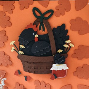 Frango SVG | Projeto de artesanato para adultos | Cottagecore svg | Modelo de caixa de sombra de outono | Animal de fazenda svg | Quebra-cabeça 3D | Dia das Bruxas SVG
