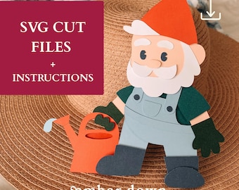 Gnome SVG | Shadow Box Template | Gnome Shadow Box | Gardening Craft Kit for Adults | Layered svg | Fairycore Decor | Cottagecore SVG