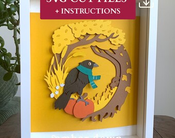 DIY Fall Wreath Template | Crow svg | Raven svg | Halloween Craft | Adult Craft Template | Cozy Cottagecore svg | Autumn Wreath Ideas