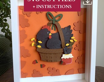 Chicken Shadow Box SVG | Chicken SVG Cut Files for Adult Paper Craft Project | Fall Shadow Box Template | Farm Animal svg