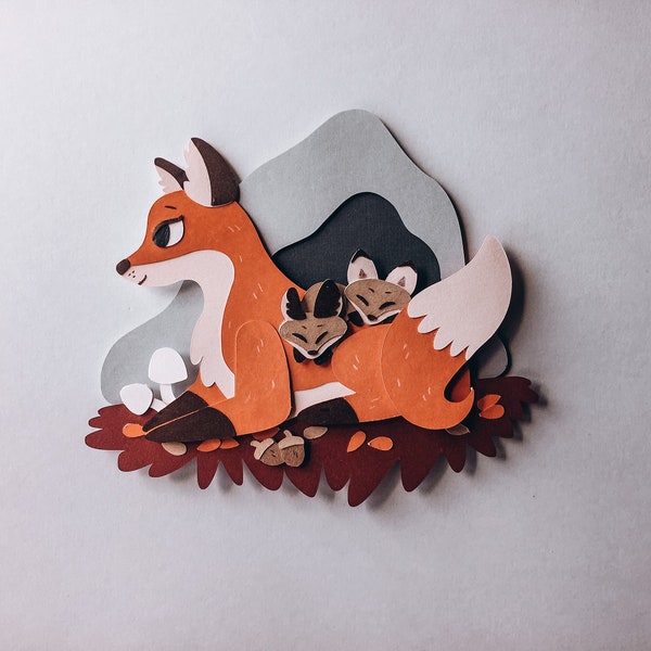 Layered Fox Cut File | Fall Shadow Box SVG | Craft for Anxiety Relief | Shadow Box Craft for Adults and Teens | 3D Wall Art | DIY Home Decor