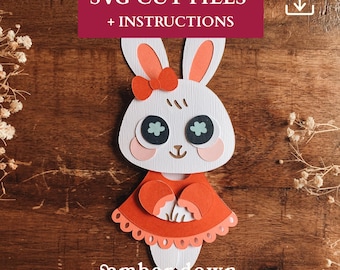 Bunny svg | Rabbit svg | Kawaii Bunny svg | Cottagecore svg | Woodland Nursery svg | Bunny Girl Paper Cutting Template | Adult Art Project