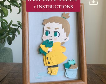 Fall Shadow Box SVG | Frog SVG | Cozy svg | Goblincore Art | DIY gift with personalization | Fall Craft | 3D Puzzle | Shadow box template