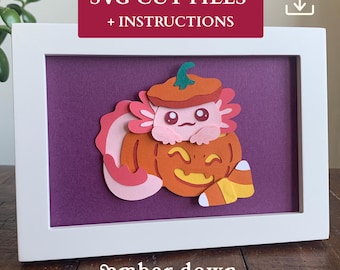Halloween Axolotl SVG For Paper Cutting | DIY Kits for Teens | Halloween Party | Shadow Box Template | Halloween Greeting Card SVG